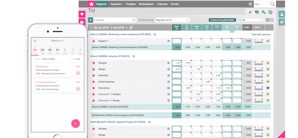 App screenshot: TimeLog