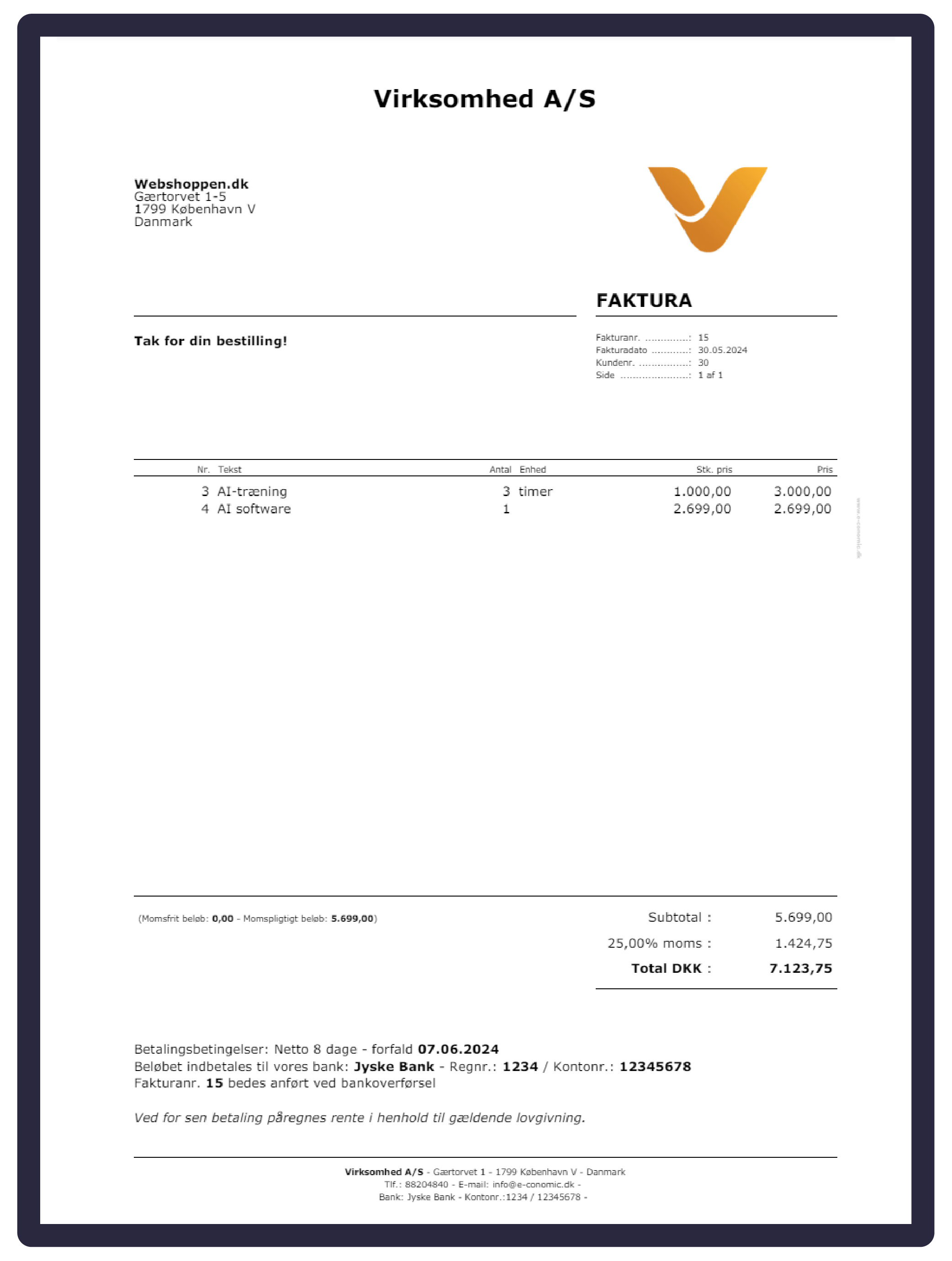 Fakturaskabelon fra e-conomic