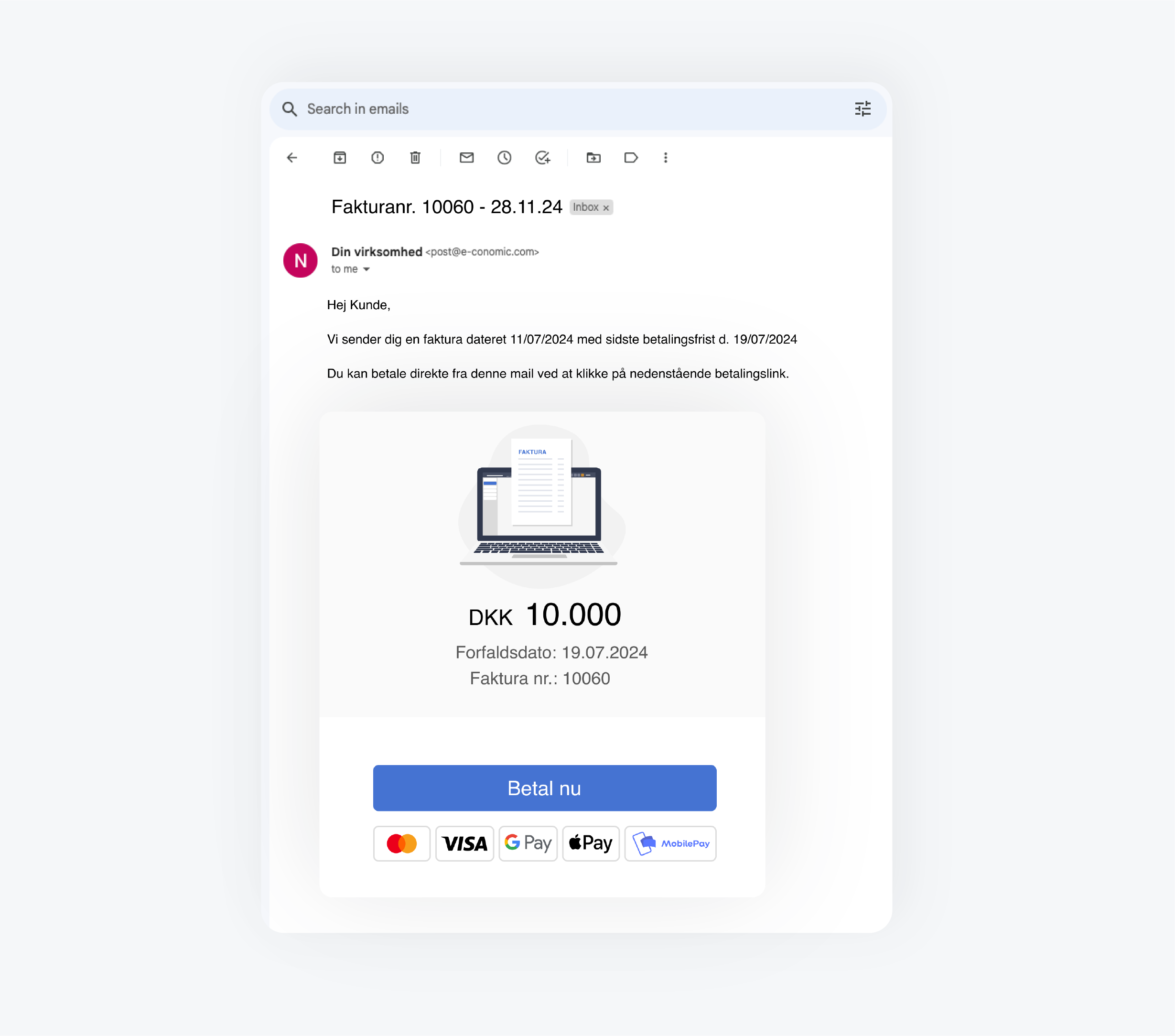 Betalingslink i email 