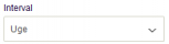 Viser dropdown-menuen 'Interval' i Abonnement – bruges til at vælge tidsintervallet for abonnementsfakturering.