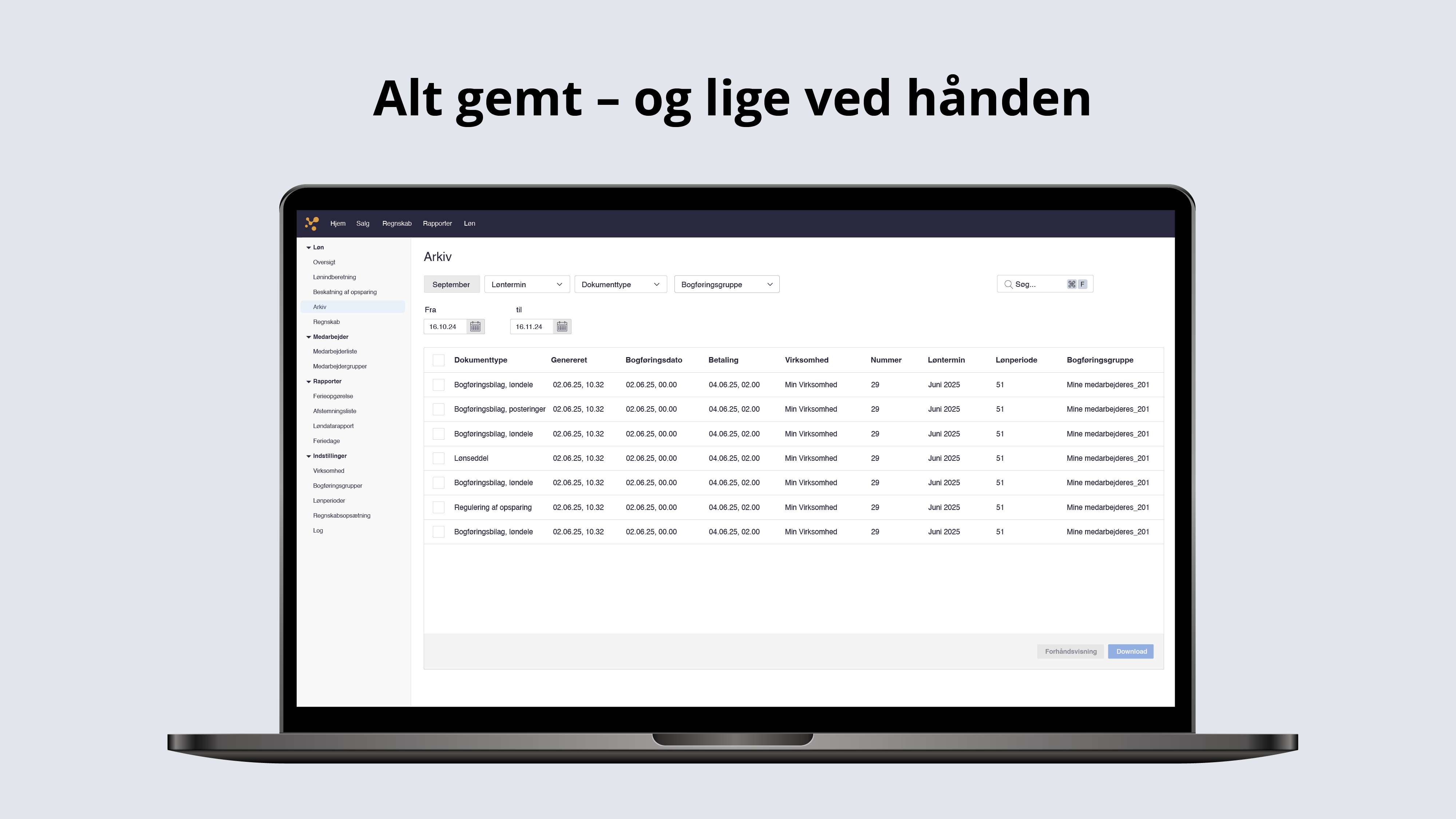 Et screenshot af e-conomics funktion Løn