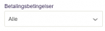 Viser dropdown-menuen 'Betalingsbetingelser' i Abonnement – bruges til at filtrere listen over abonnementer.