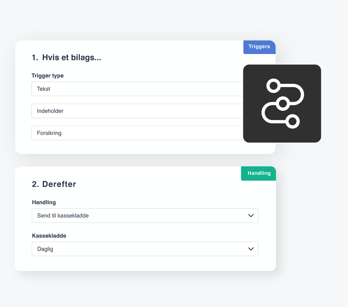Et screenshot af e-conomics funktion Bilag Workflows