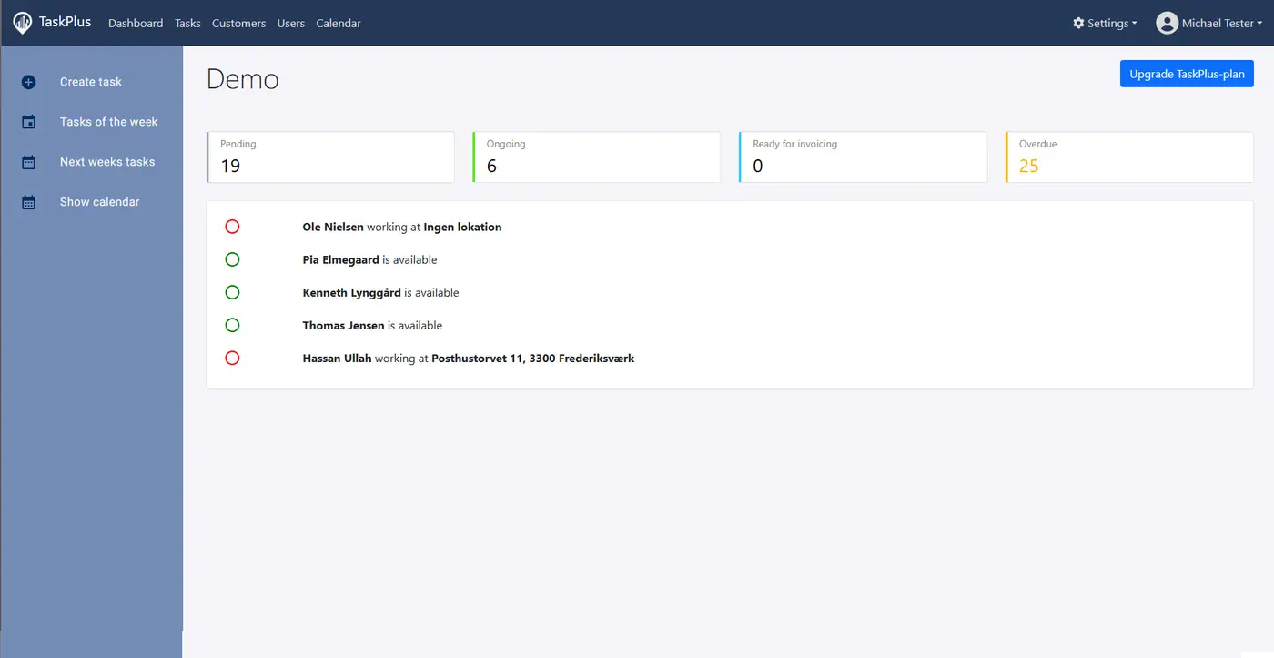 Screenshot fra TaskPlus