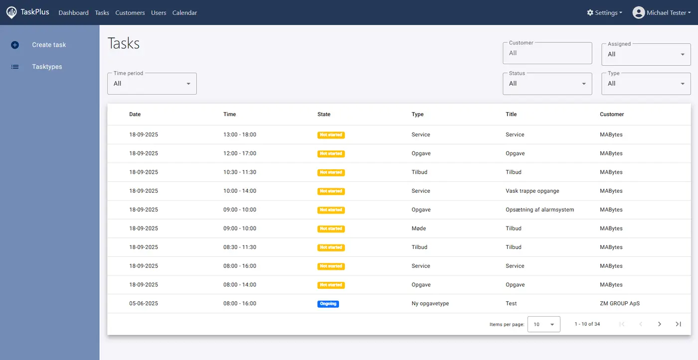 Screenshot fra TaskPlus