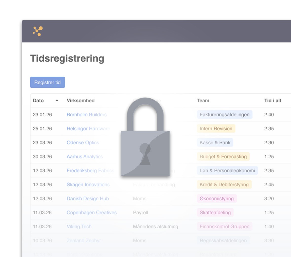 Et screenshot af e-conomics funktion Praksis