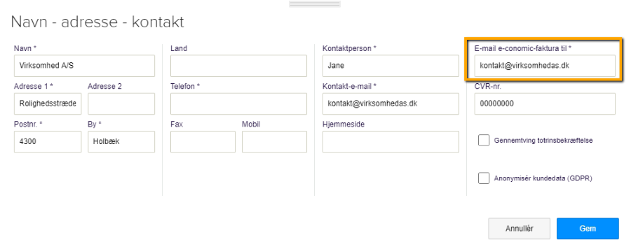 email economic faktura til