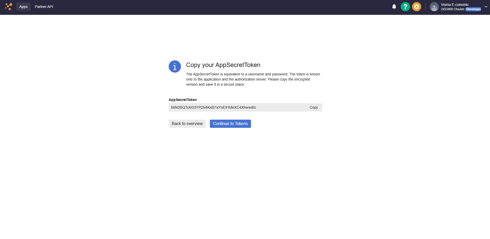 Make sure you save your AppSecretToken - If lost, a new one can be generated
