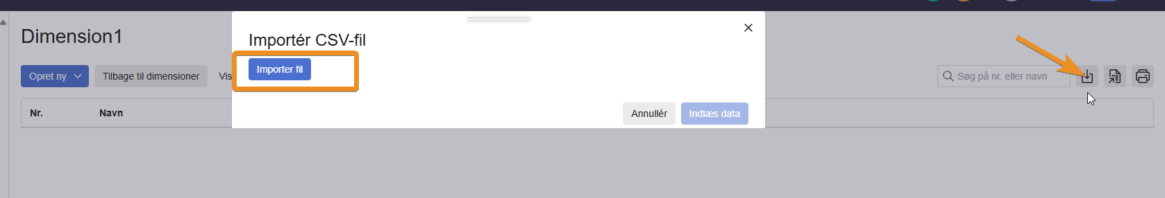 Viser hvor du kan vælge "importer"