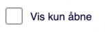 I feltet "Vis kun åbne" kan du vælge kun at få vist åbne posteringer i kundekontokortene. Det vil sige, de fakturaer, kreditnotaer og kundeindbetalinger, der endnu ikke er udlignet.
