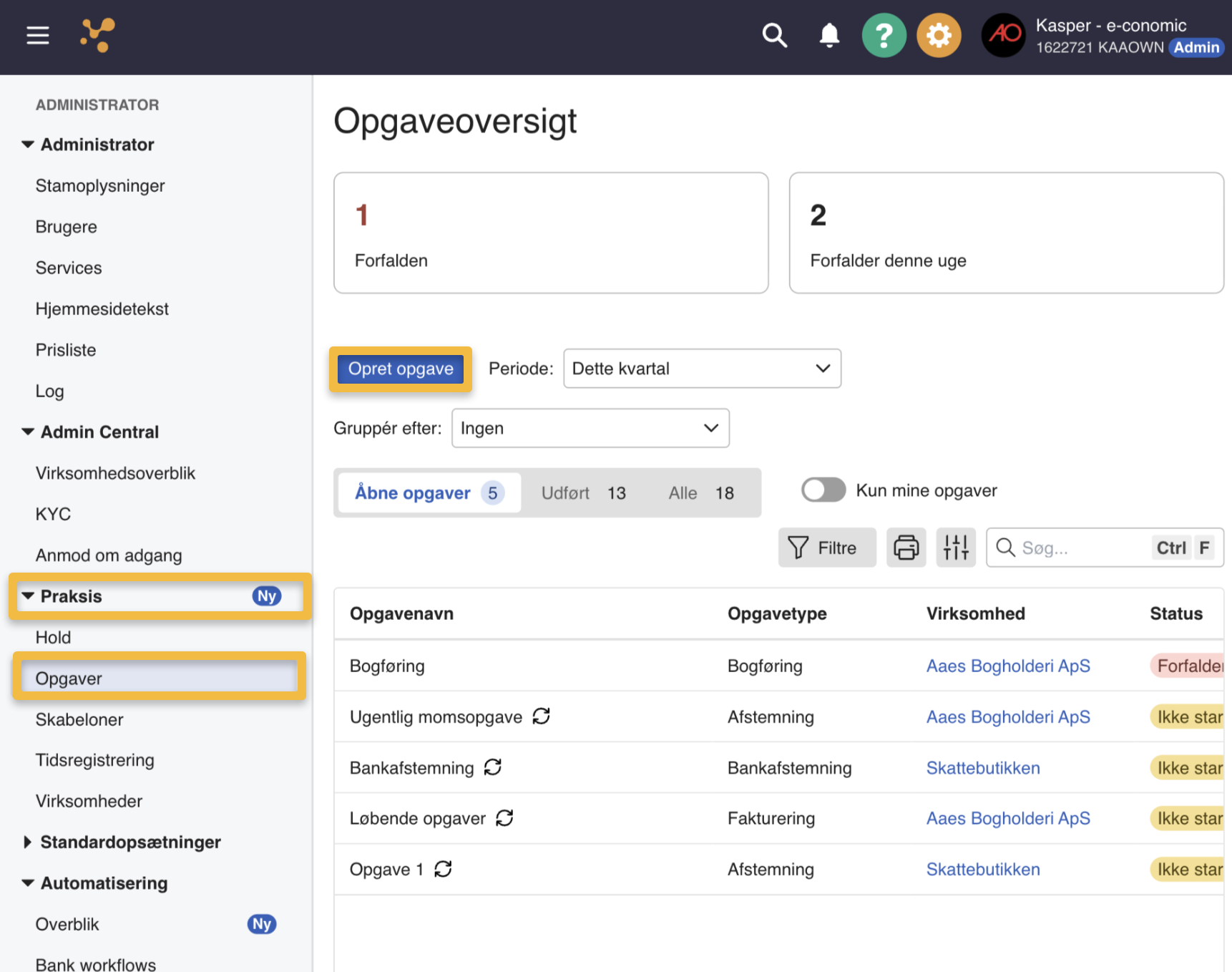 opret opgaver i praksis