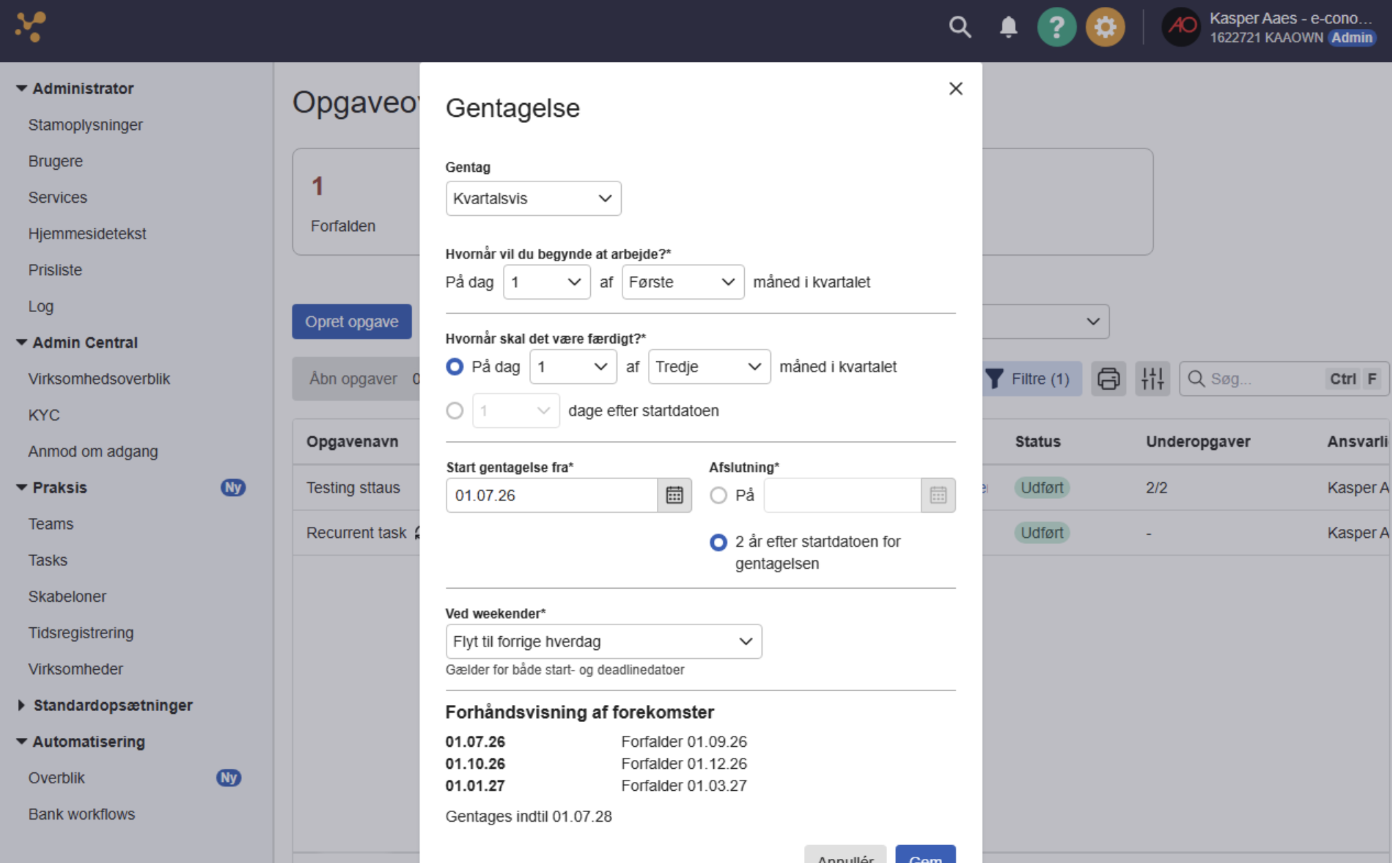 opret opgaver i praksis