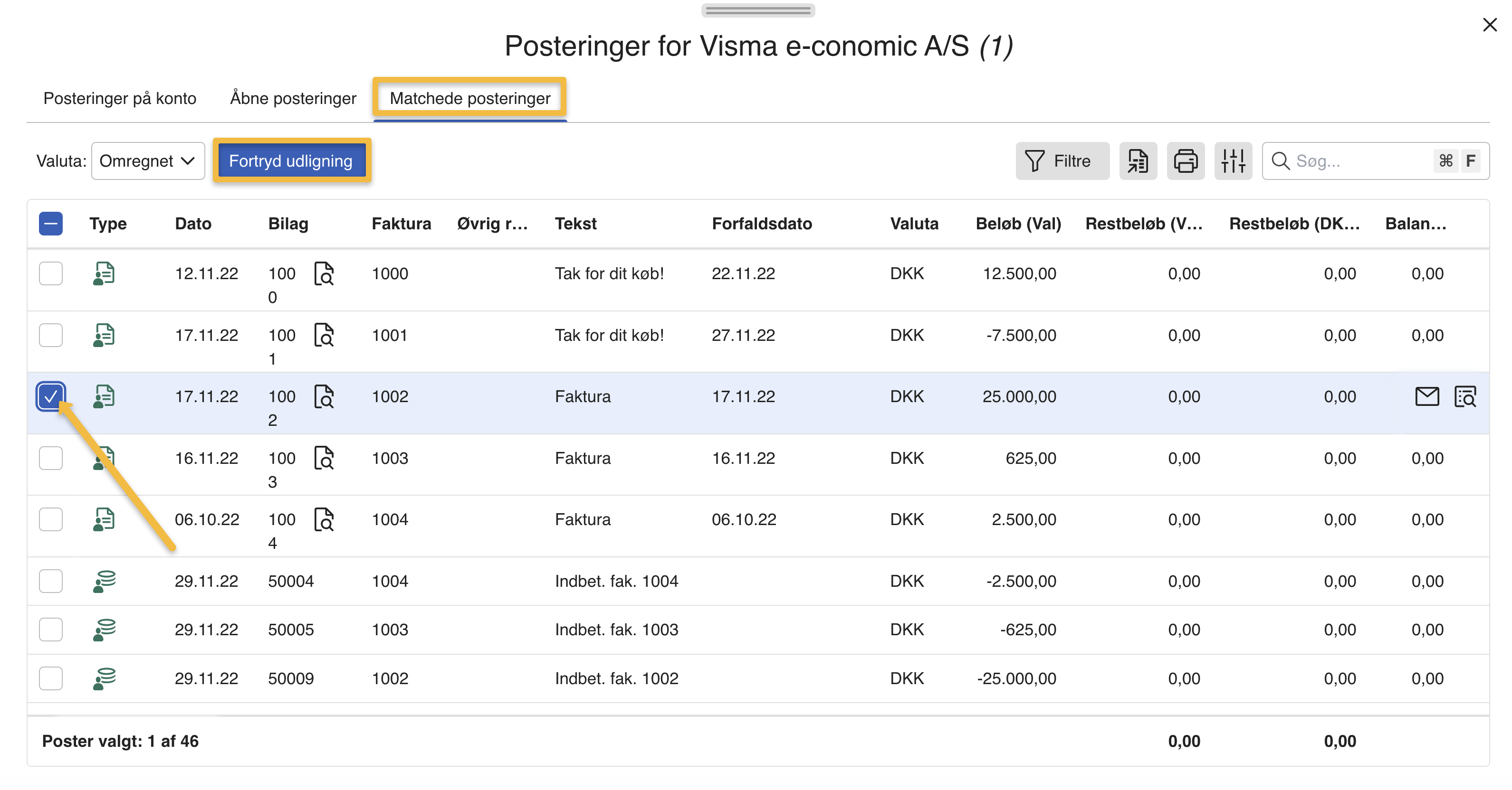 fortryd udligning 1