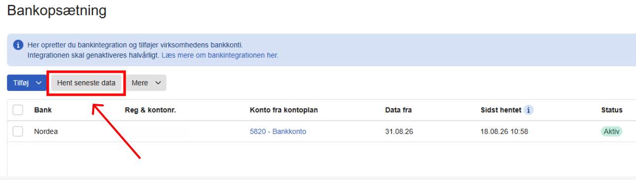 Ovenstående billede viser hvor knappen 'Hent seneste data' kan findes.