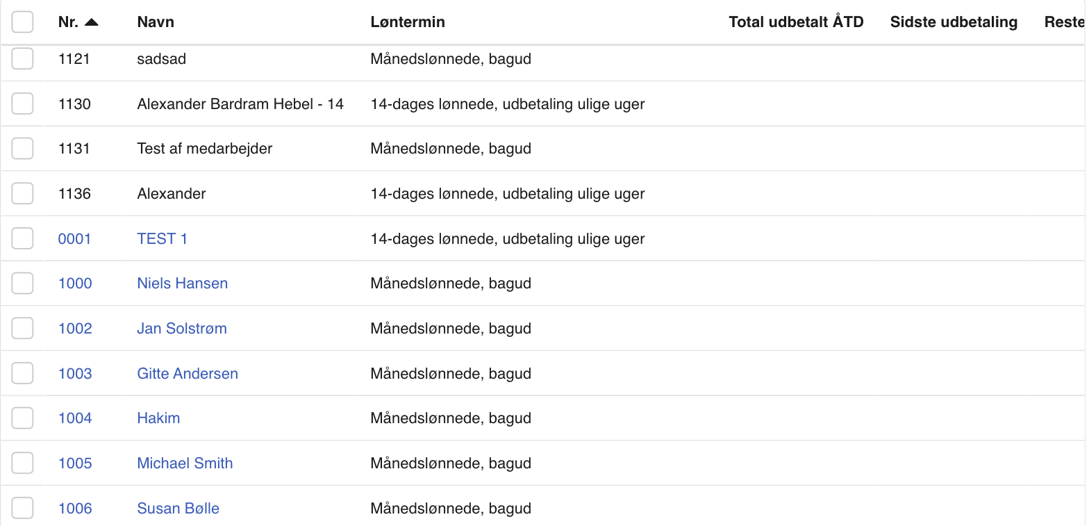 Viser medarbejderlisten med både aktive og kladde-medarbejdere – bruges til at åbne den medarbejder, du skal indtaste saldi for.