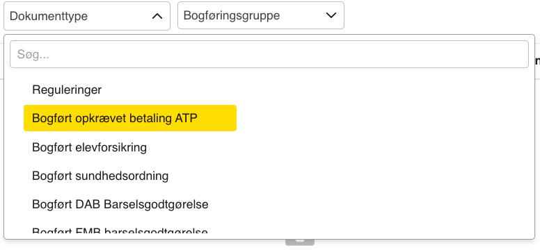 bogført opkrævet betaling ATP