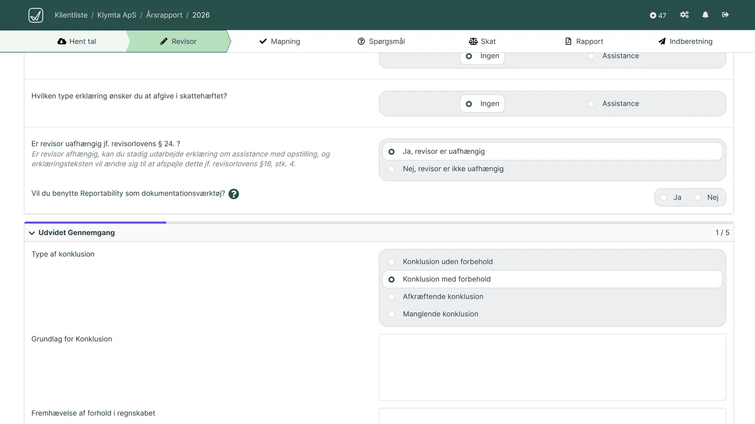 Et screenshot fra Reportability
