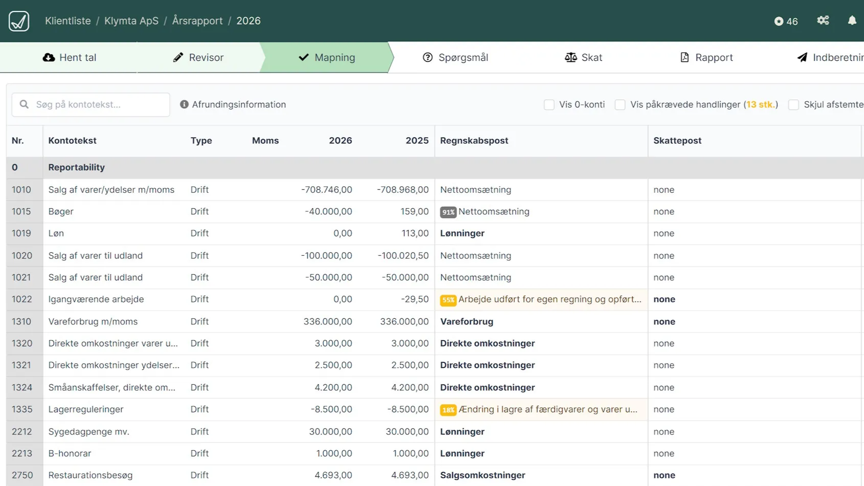 Et screenshot fra Reportability