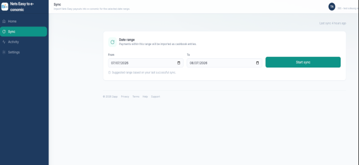 Screenshot fra 2app - Nets Easy