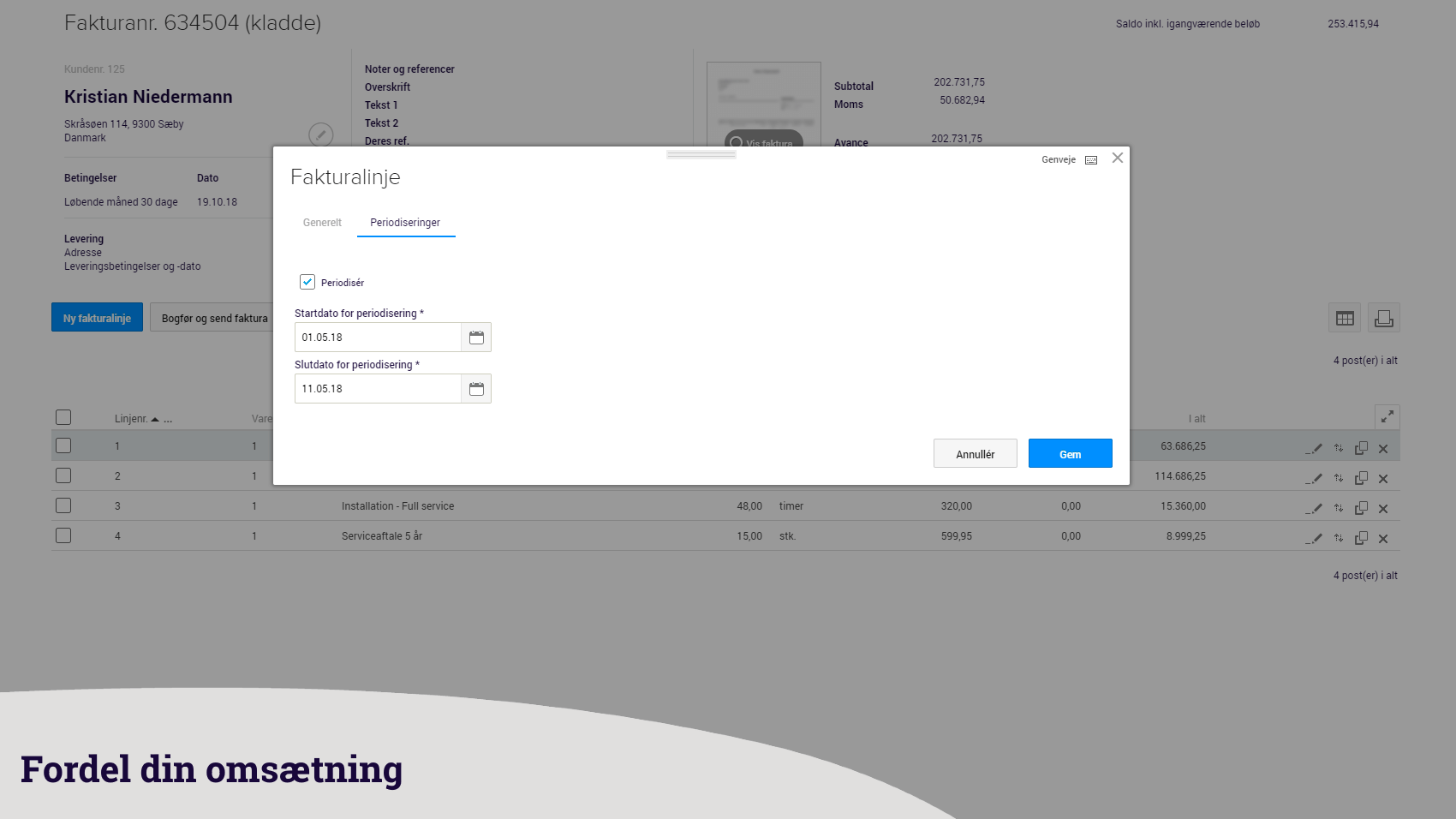 App screenshot: Periodisering & Anlæg