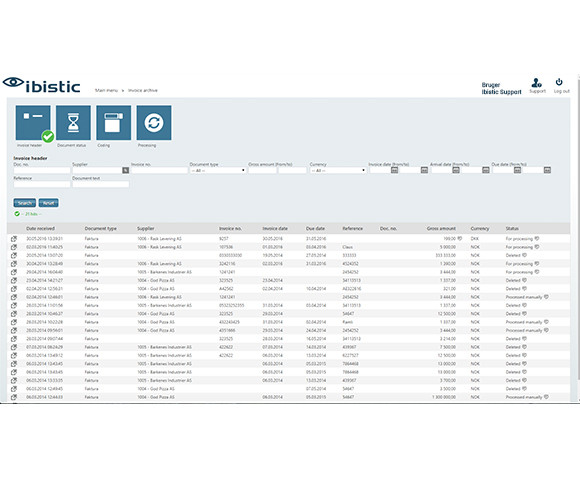App screenshot: Ibistic Invoice System