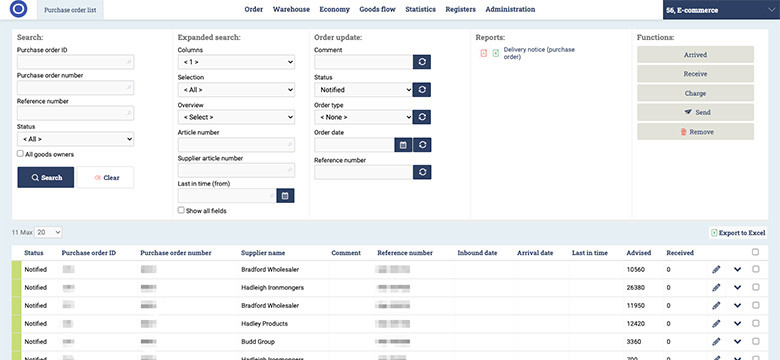 App screenshot: Ongoing WMS