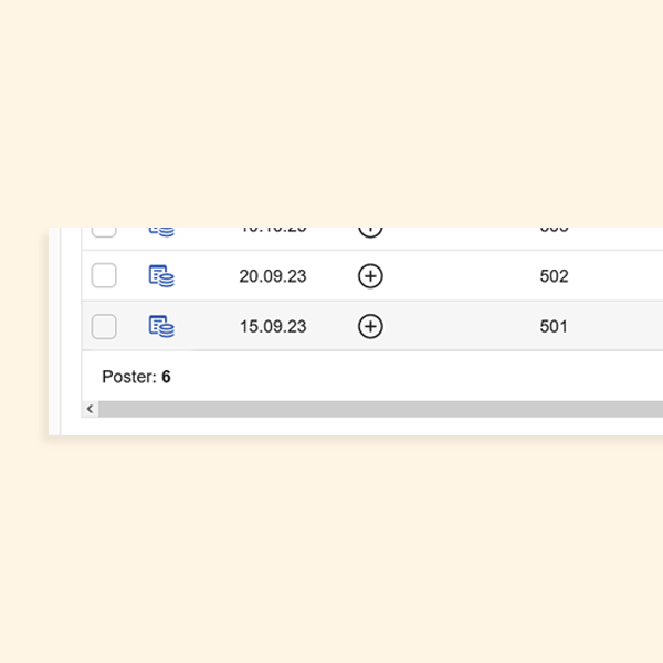 Viser optælling af posteringer i kassekladden – bruges til at få et overblik over det samlede antal posteringer.