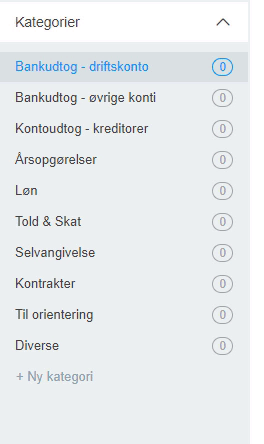 Viser knappen '+ Ny kategori' i kategorilisten – bruges til at oprette en ny kategori.