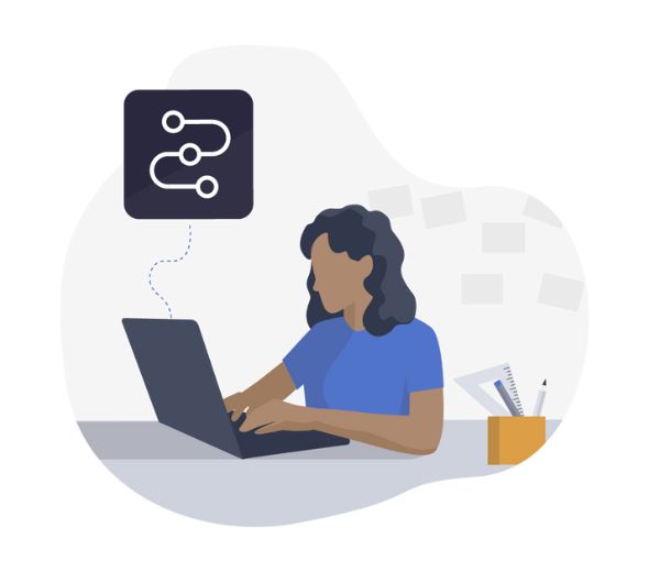 Kvinde arbejder på en computer med Workflows i e-conomic