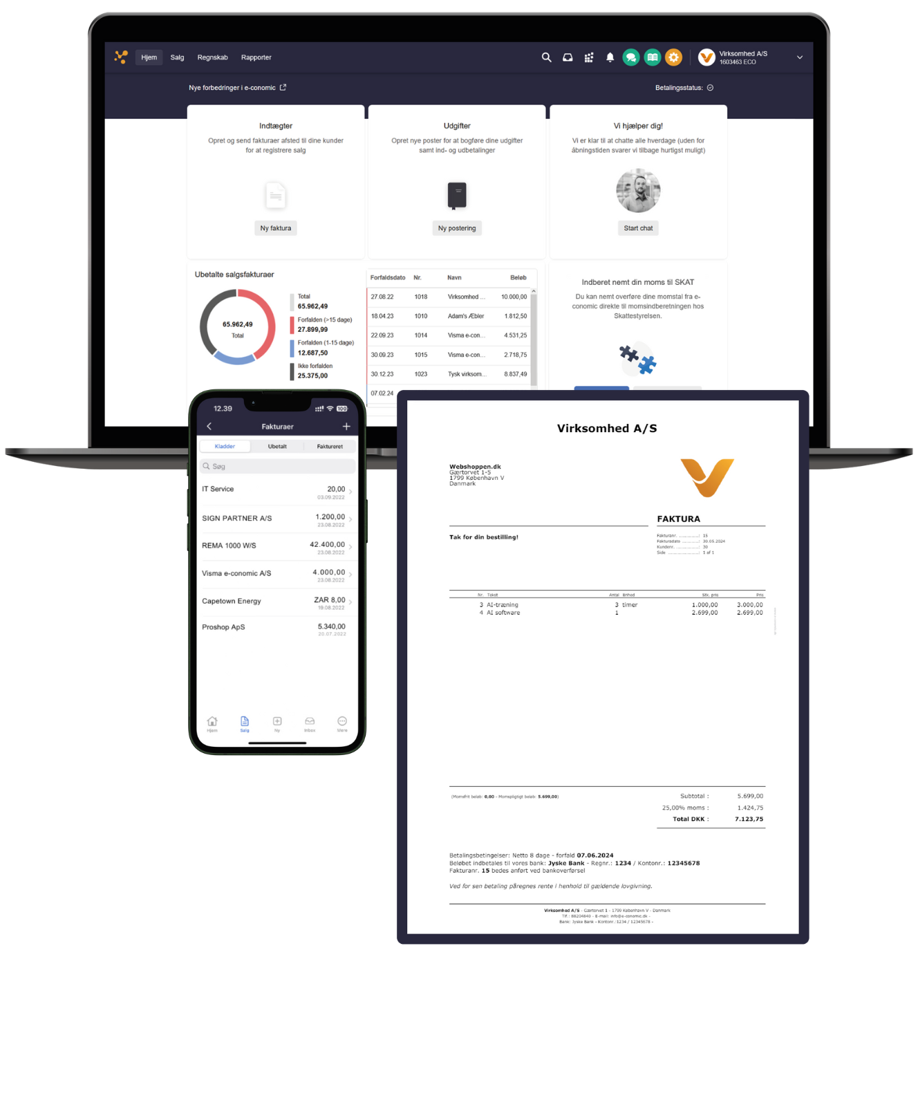 e-conomic på en tablet, desktop og mobil