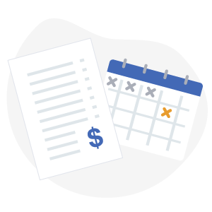 En illustration af en kalender og et papir med et dollartegn