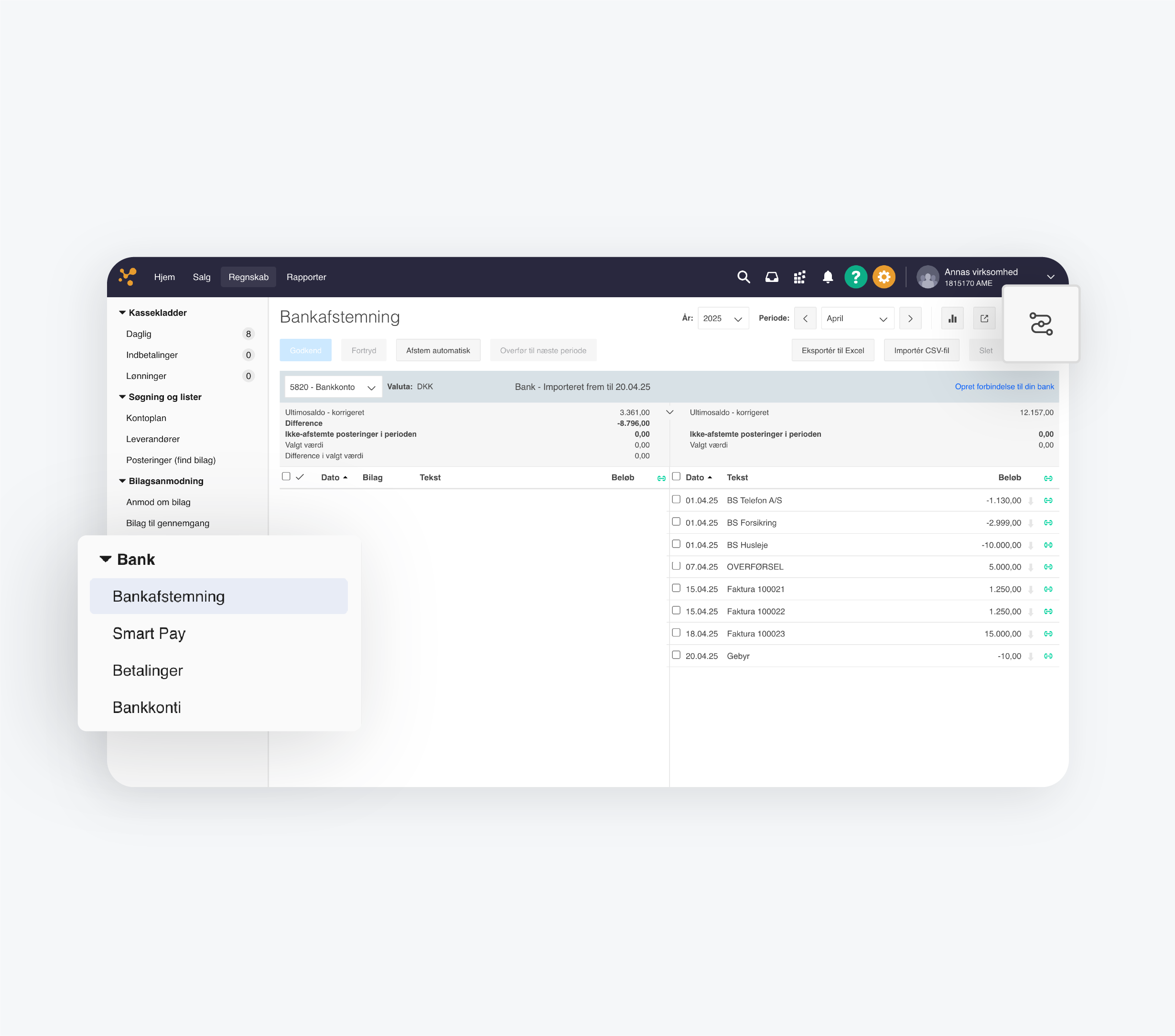 Et screenshot af e-conomics Bank Workflows
