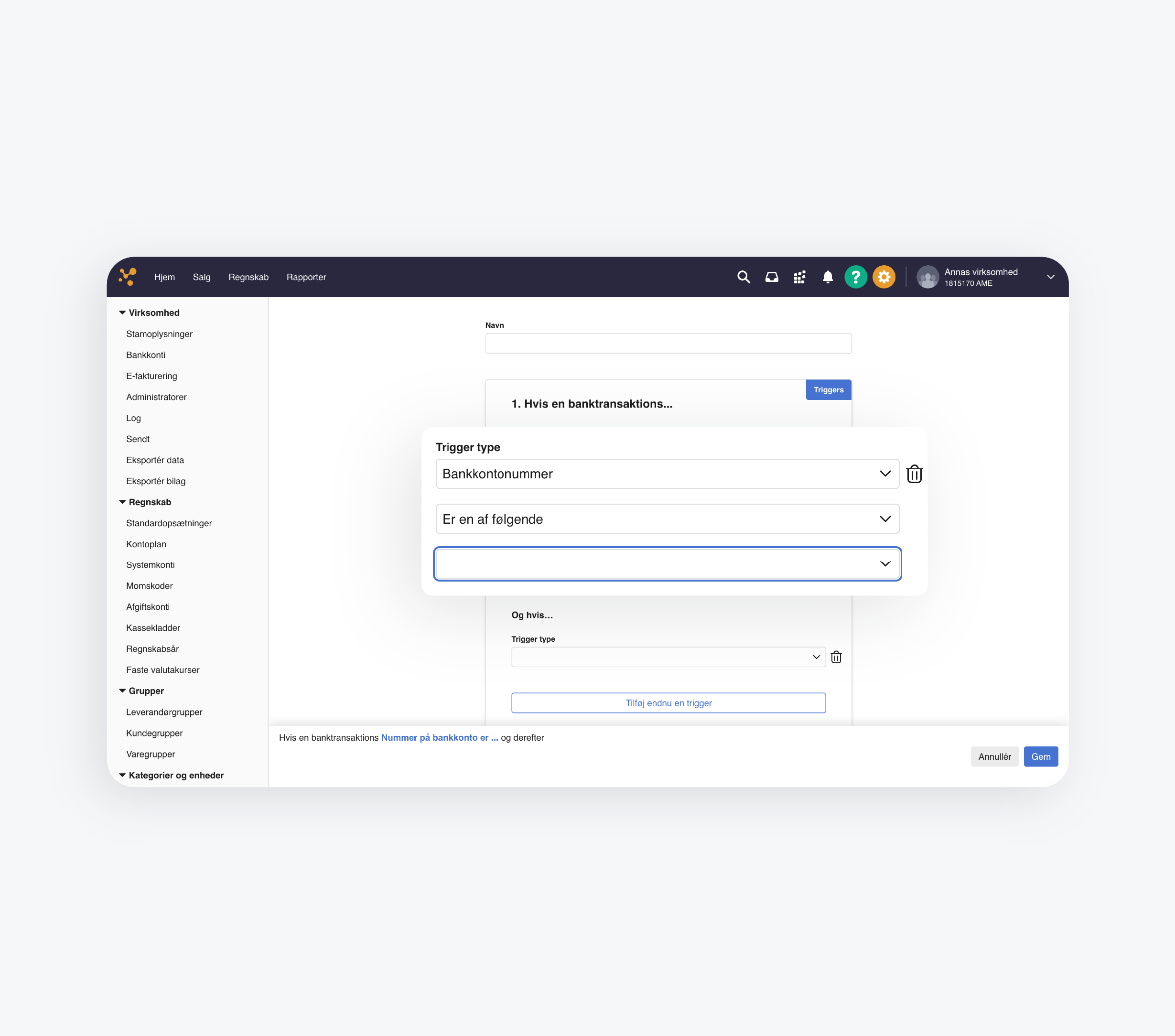 Et screenshot af e-conomics Bank Workflows