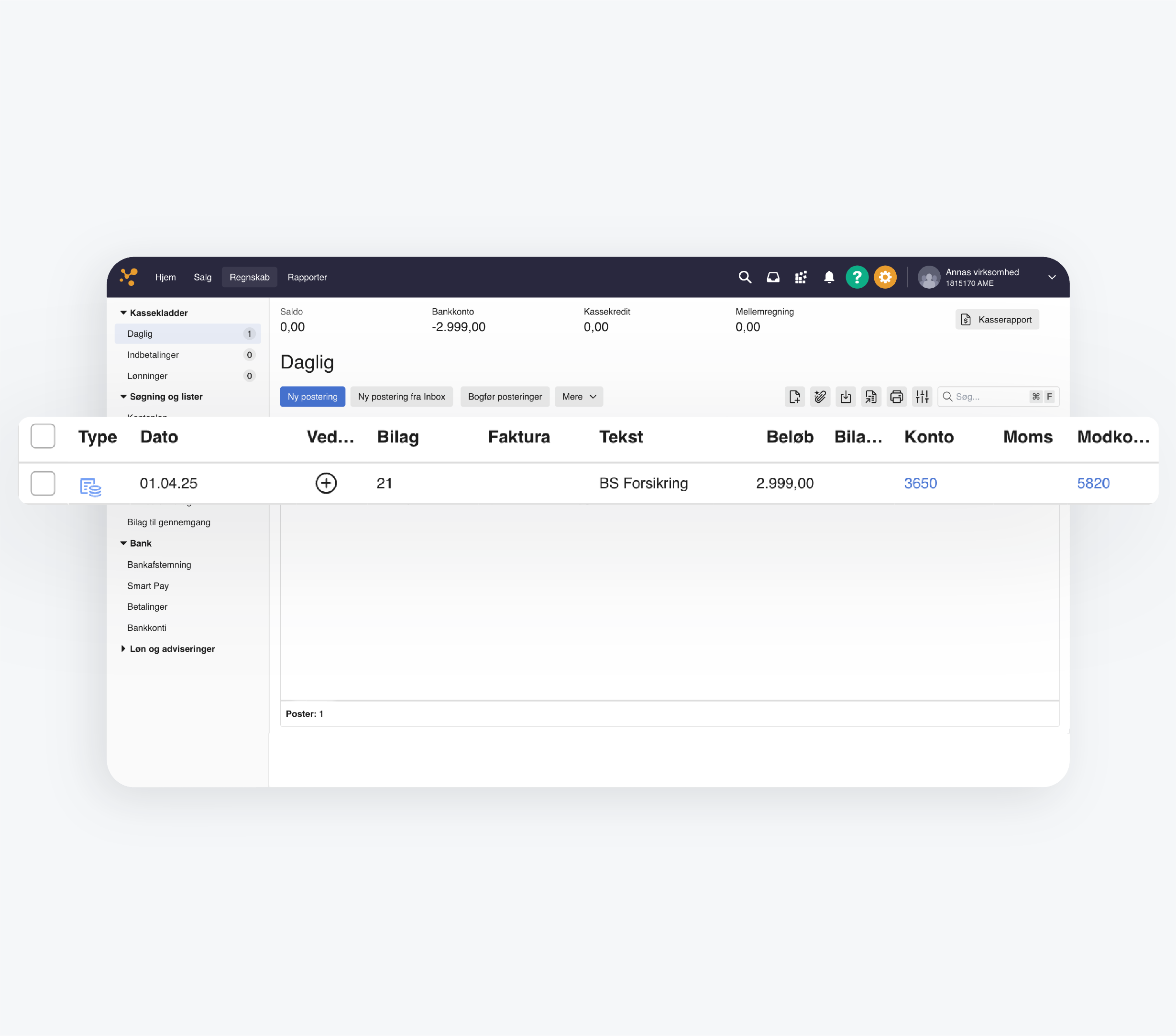 Et screenshot af e-conomics Bank Workflows