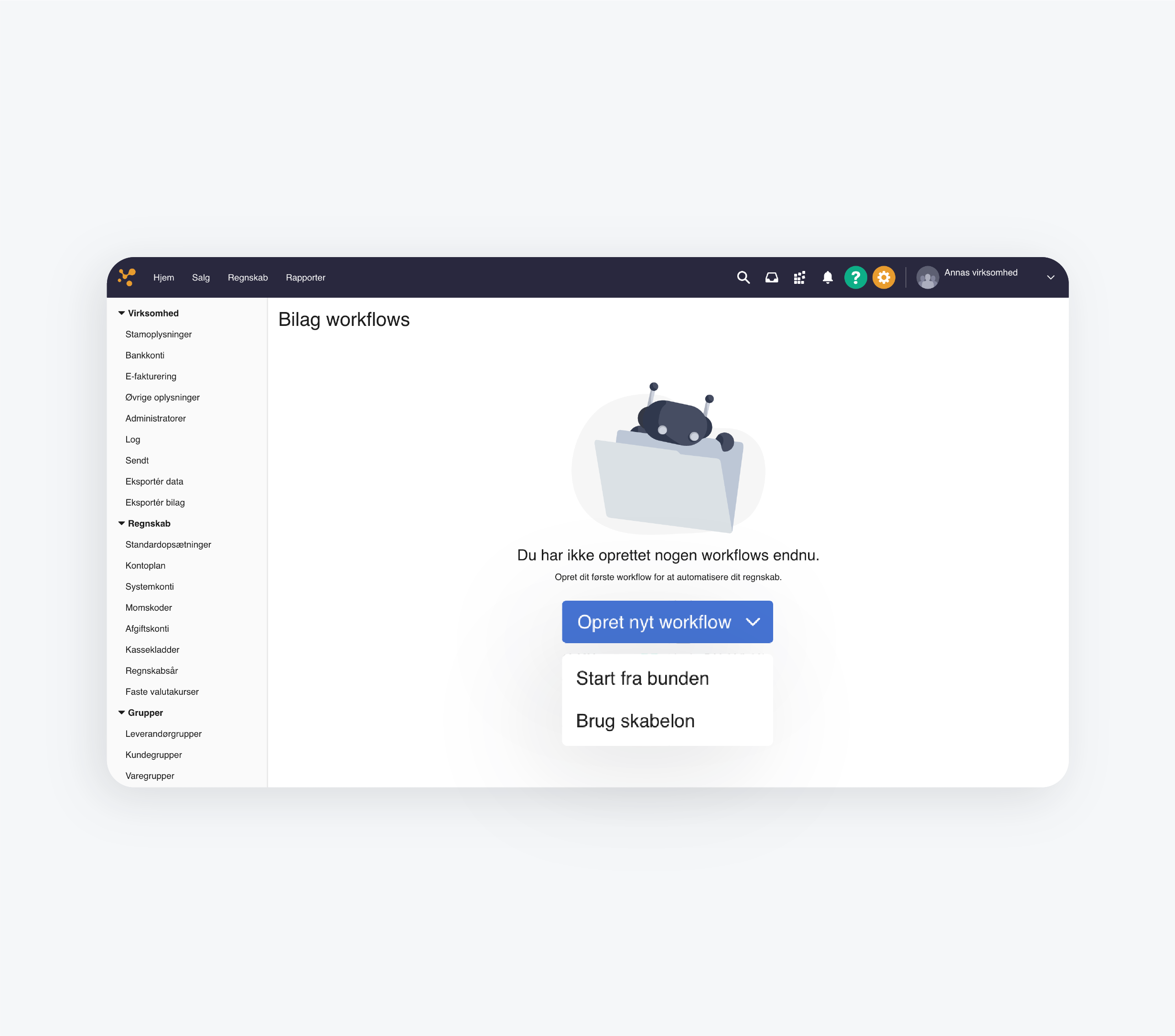 Et screenshot af e-conomics Bilag Workflows
