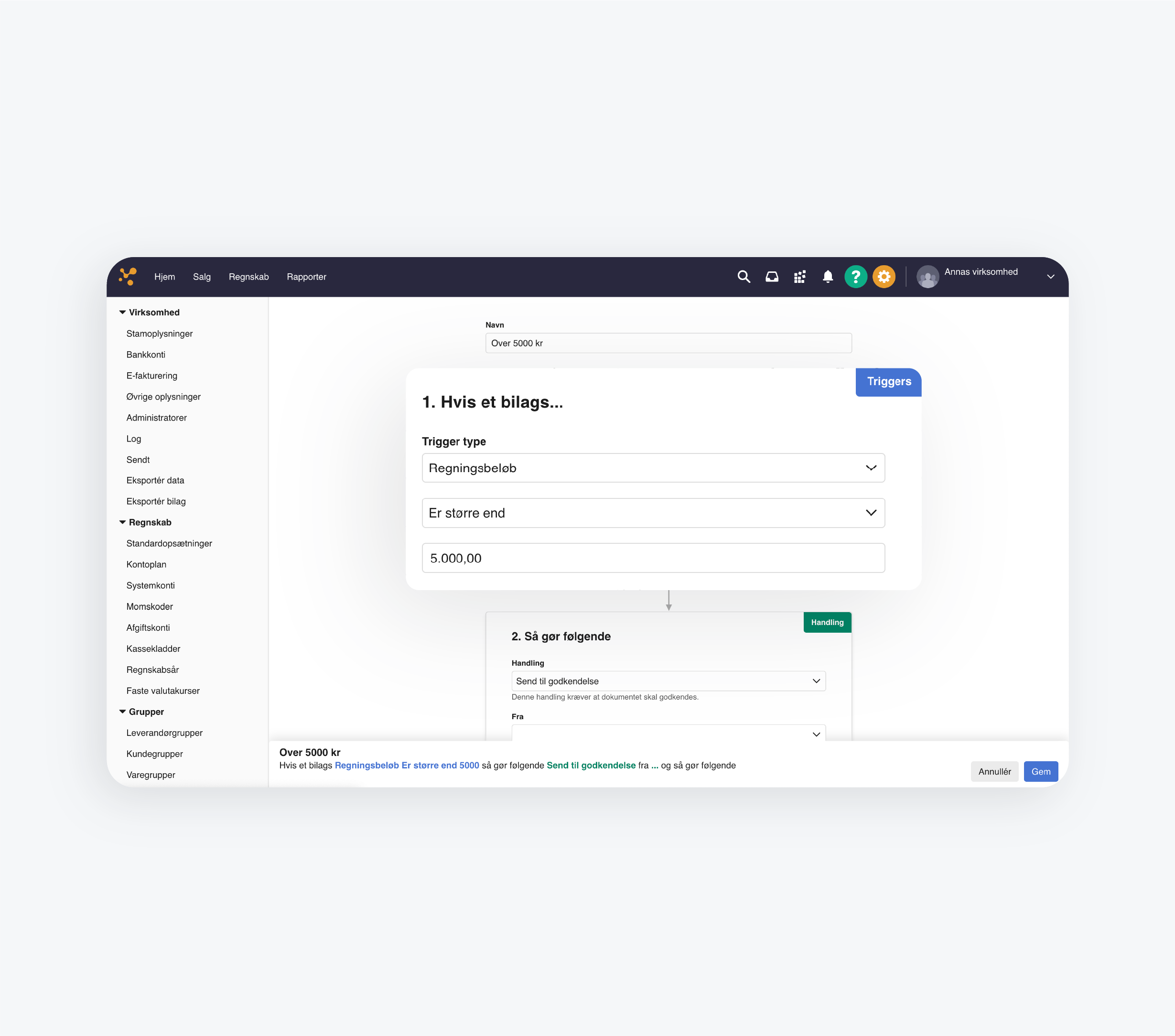 Et screenshot af e-conomics Bilag Workflows