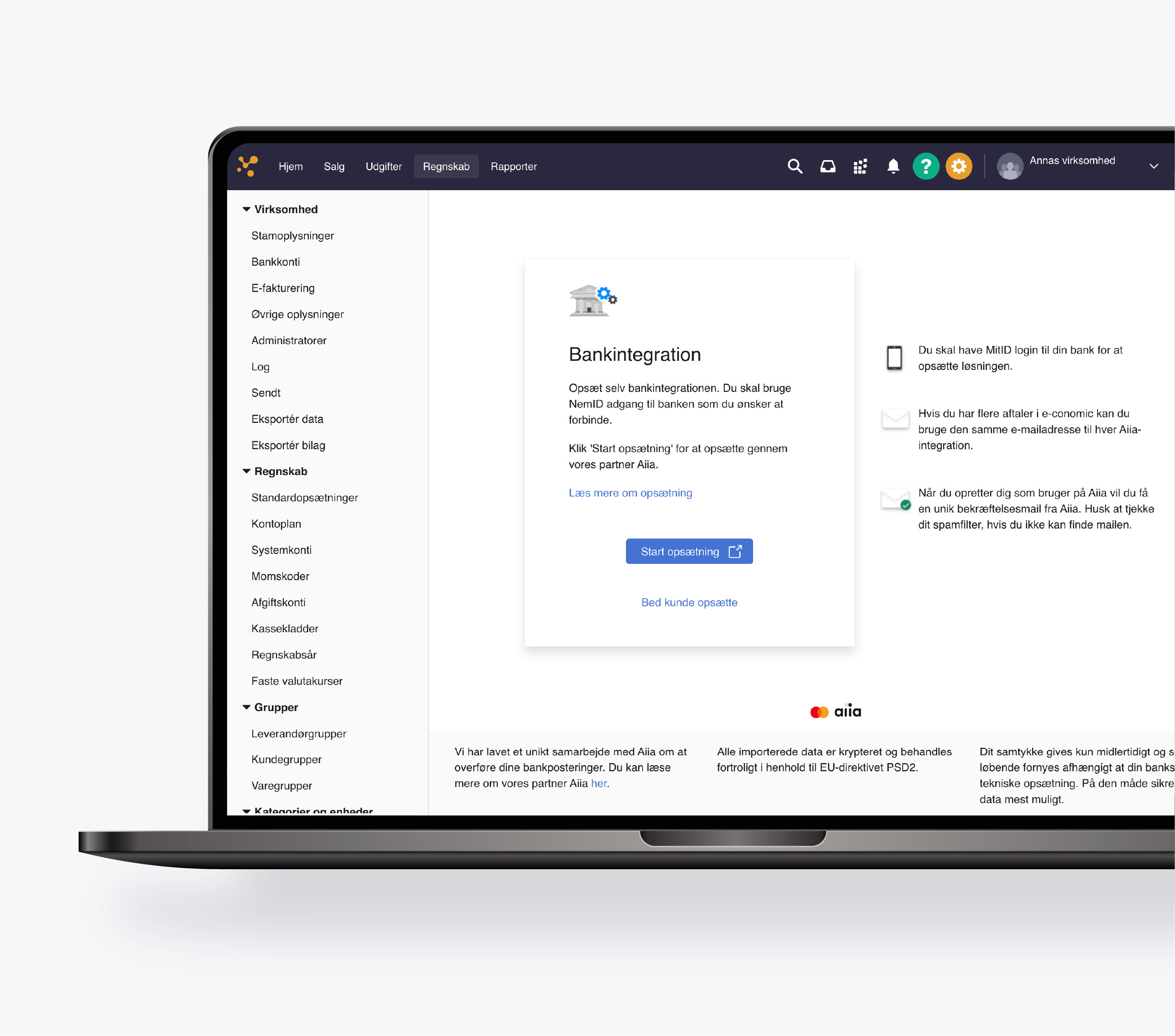 Et screenshot af e-conomics bankintegration