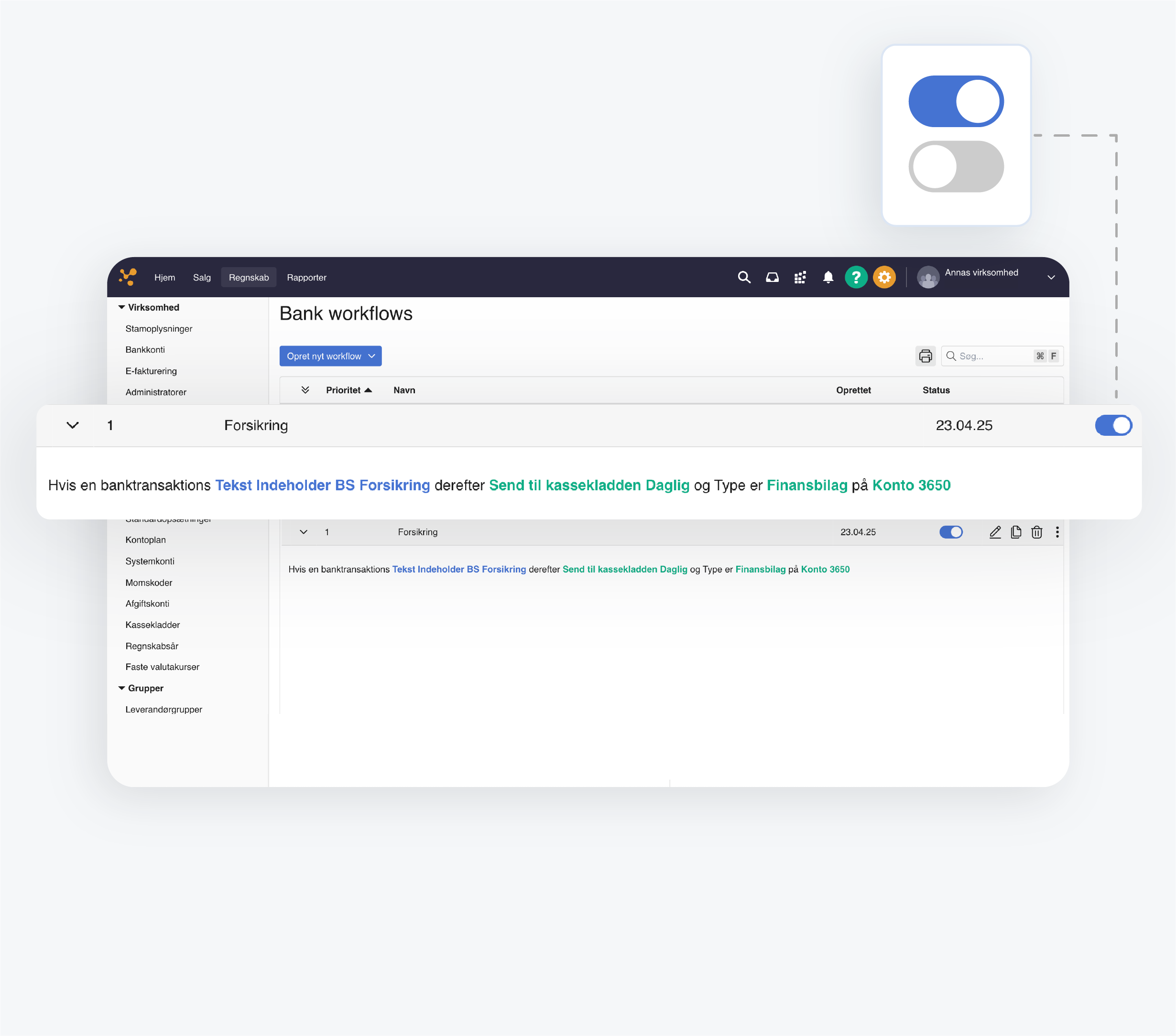 bank workflows overblik i applikationen