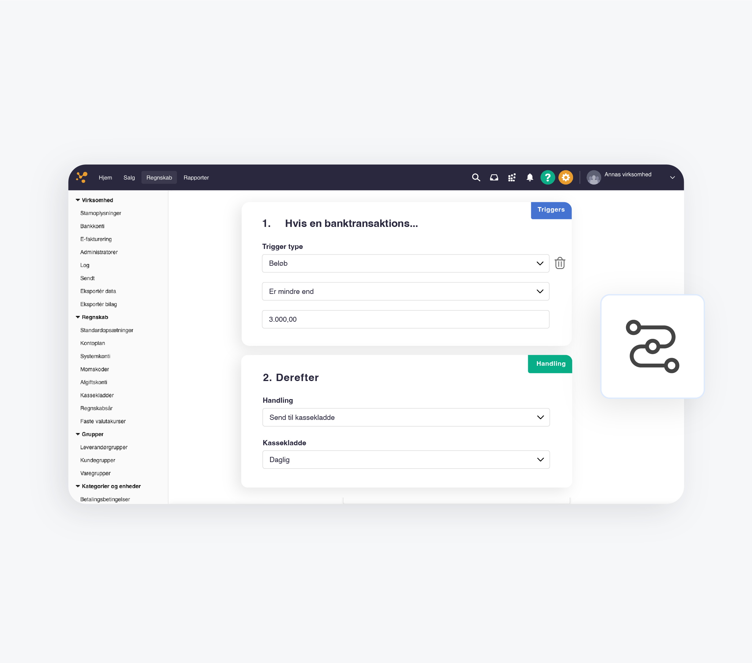 bankafstemning i applikationen opsæt regler i workflows 