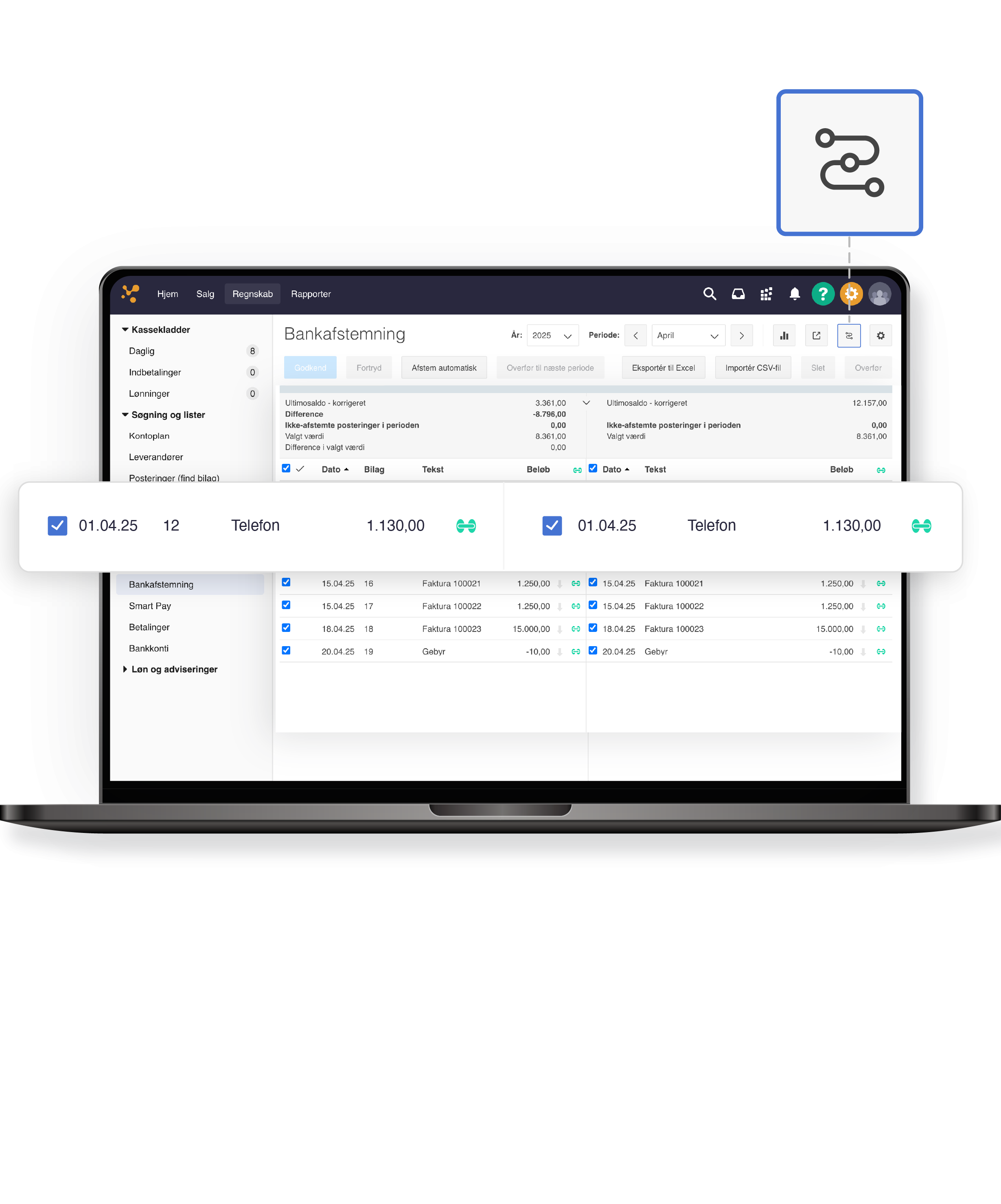 bankafstemning i applikationen med workflows fokus