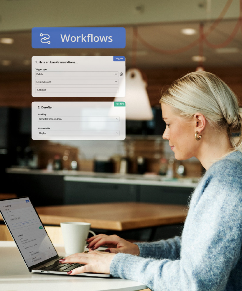 dame ved computer med workflows på billede