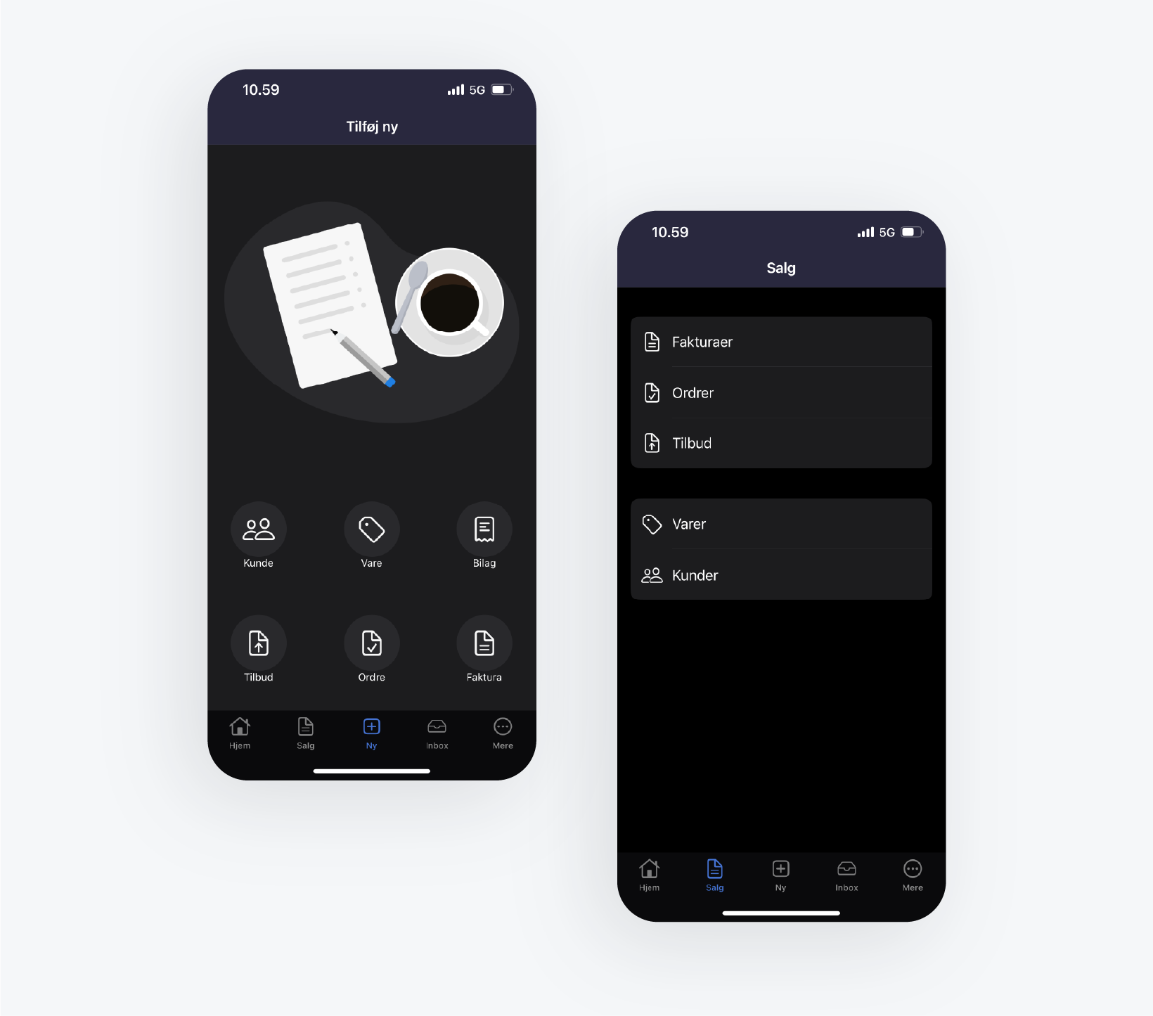 mobilversion af applikationen med faktura