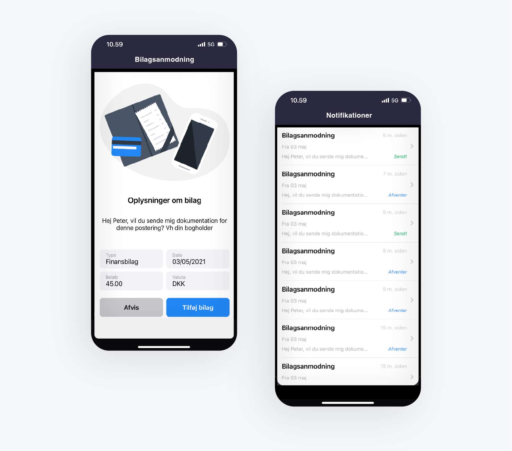 mobilversion af applikationen e-conomic med bilagsanmodning