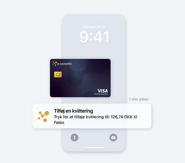 Et billede af et firmakort, en telefon og noget tekst med et logo