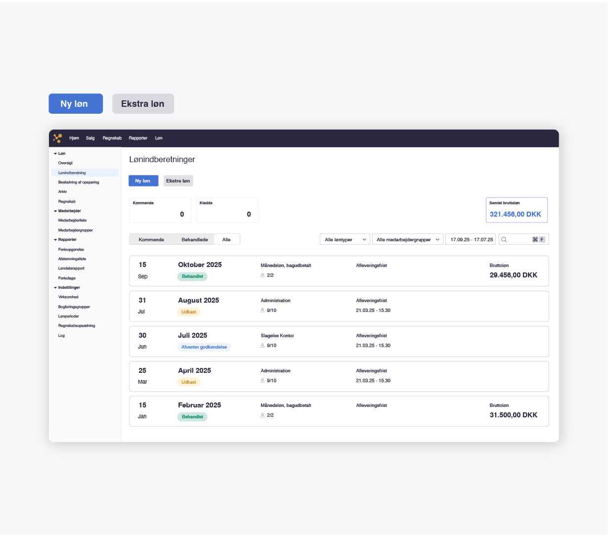 Skærm med lønoversigt
