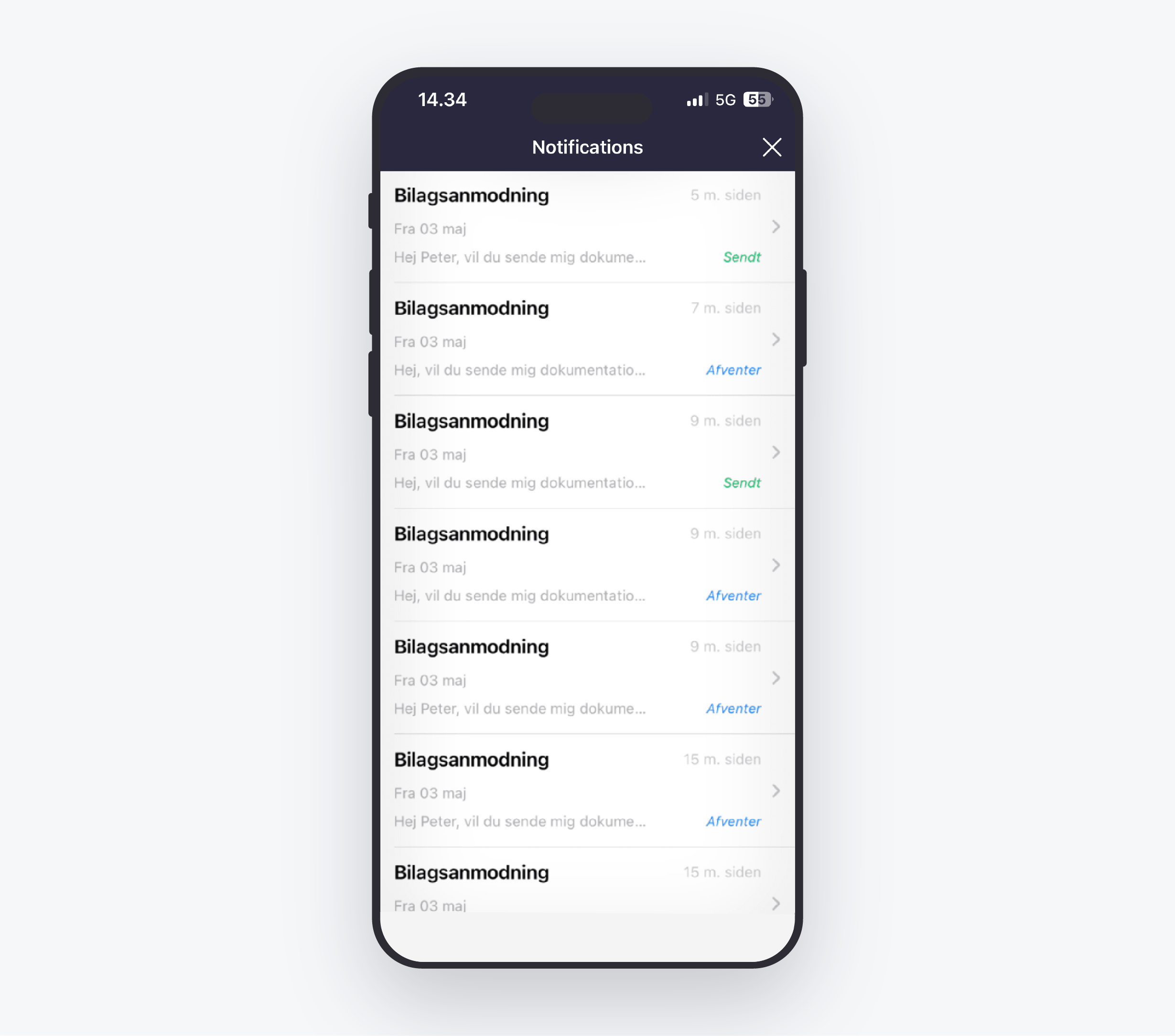 bilagsanmodning på mobil i e-conomic visning 2