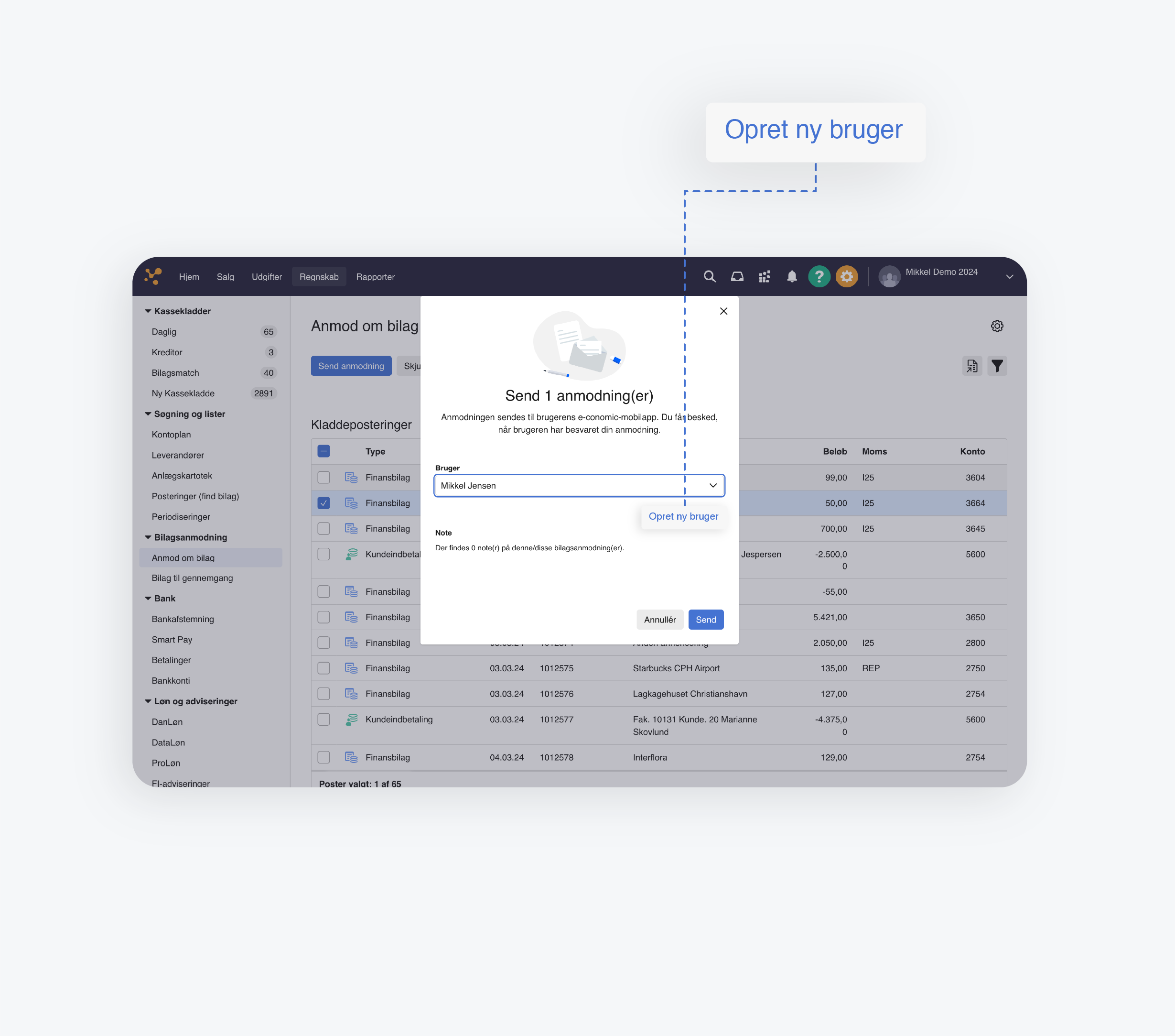 bilagsindsender opret ny bruger i e-conomic platformen