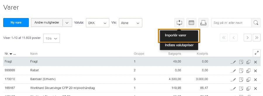 Viser kolonnematching i dataimport – bruges til at matche kolonner fra en importfil med systemets felter.