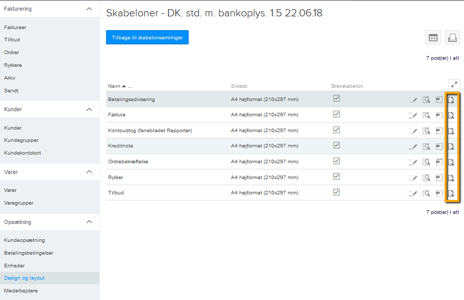 Viser Layout-knappen i listen over skabeloner – bruges til at åbne og redigere layoutet for den valgte skabelon.