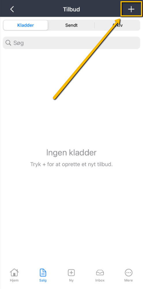 Viser plus-knappen i Tilbud – bruges til at oprette et nyt tilbud.